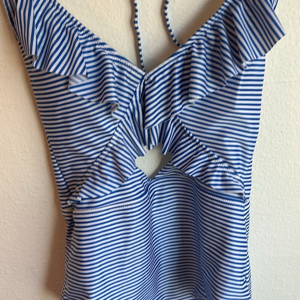 AERIE Blue Gingham Halter One Piece Cut Out M Long - Picture 3 of 6